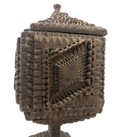 A.L's Marvelous Old Chip Carved Tramp Art Pedestal Box