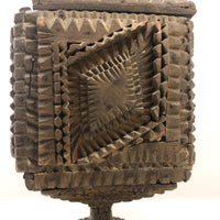 A.L's Marvelous Old Chip Carved Tramp Art Pedestal Box
