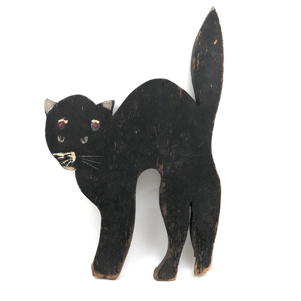 Old Folk Art Black Scare Cat with Double Eyes