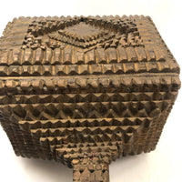 A.L's Marvelous Old Chip Carved Tramp Art Pedestal Box