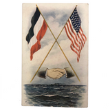Crossed French and American Flags Antique Postcard