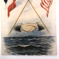 Crossed French and American Flags Antique Postcard