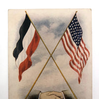 Crossed French and American Flags Antique Postcard