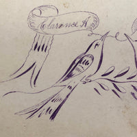 Hand-drawn Pen and Ink Antique Calling Card with Two Birds