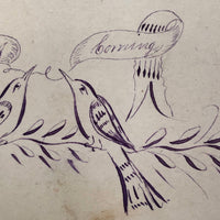 Hand-drawn Pen and Ink Antique Calling Card with Two Birds