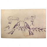 Hand-drawn Pen and Ink Antique Calling Card with Two Birds