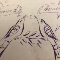 Hand-drawn Pen and Ink Antique Calling Card with Two Birds