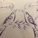 Hand-drawn Pen and Ink Antique Calling Card with Two Birds