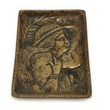 Brass Art Nouveau Ashtray with Woman in Large Hat