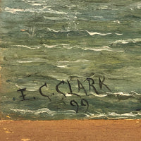 Luminous 1899 E.C. Clark Oil on Chamfered Wood Panel Seascape