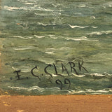 Luminous 1899 E.C. Clark Oil on Chamfered Wood Panel Seascape