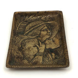 Brass Art Nouveau Ashtray with Woman in Large Hat