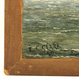 Luminous 1899 E.C. Clark Oil on Chamfered Wood Panel Seascape