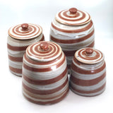 Cream and Rust Swirl Hand-thrown Ceramic Lidded Jars or Canisters - Set of 4