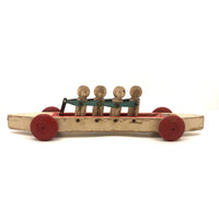 Fabulous 1920s Hustler Toy Co. Rowers in Skull Wooden Push Toy