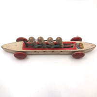 Fabulous 1920s Hustler Toy Co. Rowers in Skull Wooden Push Toy