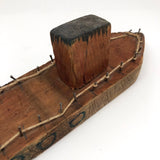 Child-made Wooden Barge with String and Nail Rails Plus Cannon!