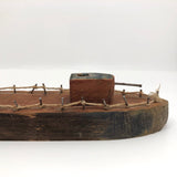 Child-made Wooden Barge with String and Nail Rails Plus Cannon!