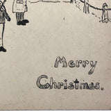 Merry Christmas Antique Hand-Drawn Postcard with Musicians