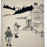 Merry Christmas Antique Hand-Drawn Postcard with Musicians