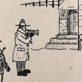 Merry Christmas Antique Hand-Drawn Postcard with Musicians