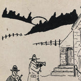 Merry Christmas Antique Hand-Drawn Postcard with Musicians