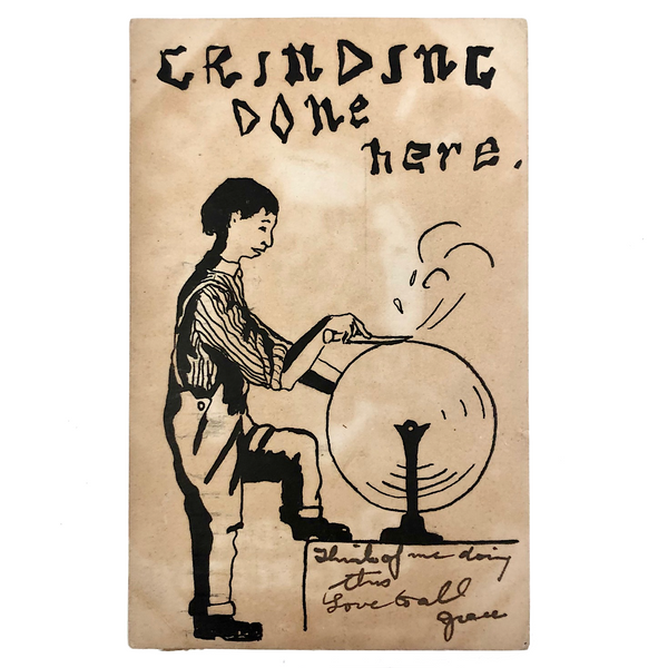 Grinding Done Here 1907 Drawn Postcard