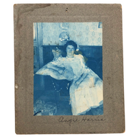 Antique Cyanotype Portrait of Young Woman with Mask