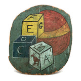 Colorful Old Blocks and Ball Painting on Wood with Great Patina