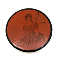 19th C Red Lacquered Snuff Box with Portrait of Lady