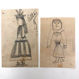 Four Marvelous Antique Pencil Drawn Ladies