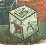 Colorful Old Blocks and Ball Painting on Wood with Great Patina