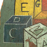 Colorful Old Blocks and Ball Painting on Wood with Great Patina