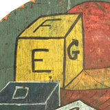 Colorful Old Blocks and Ball Painting on Wood with Great Patina