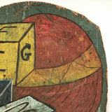 Colorful Old Blocks and Ball Painting on Wood with Great Patina