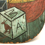 Colorful Old Blocks and Ball Painting on Wood with Great Patina
