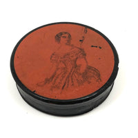 19th C Red Lacquered Snuff Box with Portrait of Lady