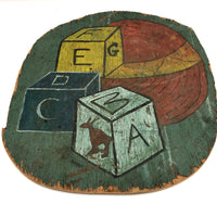 Colorful Old Blocks and Ball Painting on Wood with Great Patina