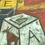 Colorful Old Blocks and Ball Painting on Wood with Great Patina