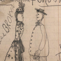Miss Brown + Mr Nester Antique Folk Art Pencil Drawing