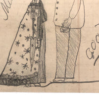 Miss Brown + Mr Nester Antique Folk Art Pencil Drawing