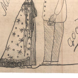 Miss Brown + Mr Nester Antique Folk Art Pencil Drawing