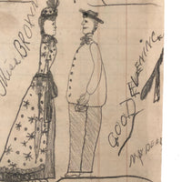 Miss Brown + Mr Nester Antique Folk Art Pencil Drawing