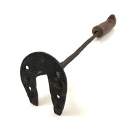 Old Hand-forged Horseshoe Shaped Branding Iron with Carved Wooden Handle