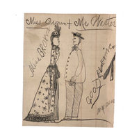 Miss Brown + Mr Nester Antique Folk Art Pencil Drawing