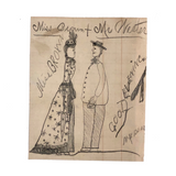 Miss Brown + Mr Nester Antique Folk Art Pencil Drawing
