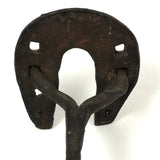 Old Hand-forged Horseshoe Shaped Branding Iron with Carved Wooden Handle