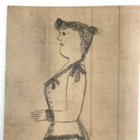 Antique Folk Art Pencil Sketches of Two Women