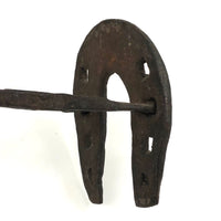 Old Hand-forged Horseshoe Shaped Branding Iron with Carved Wooden Handle