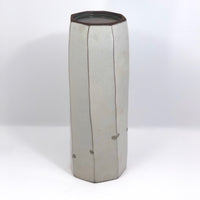 Elegant Tall White Architectural Vase with Tiny Gray Flowers